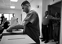 Prison inmate casts his ballot, as prisoners voted two days early in the Democratic primary, at Correctional Institute 501, in Bayamon, Puerto Rico, on May 30, 2008.Brennan Linsley / AP file