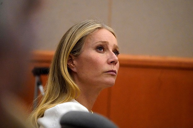 Gwyneth Paltrow is seen in a Utah courtroom on March 22 during a trial over a 2016 ski collision.
Mandatory Credit:	Rick Bowmer/Pool/AP