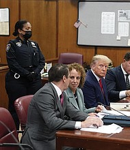 Former President Donald Trump waits in a New York courtroom to hear his charges related to falsifying business records in a hush money investigation, the first president ever to be charged with felonies.