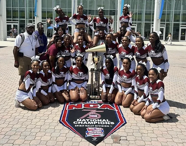 Texas Southern University cheerleaders make history as the 2023 National Cheerleaders Association Cheer Spirit Rally Division I Champions.