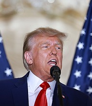 Former President Donald Trump speaks during an event at the Mar-a-Lago Club, April 4, in West Palm Beach, Florida.
Mandatory Credit:	Joe Raedle/Getty Images