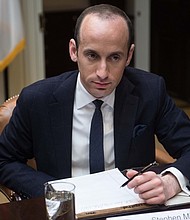Then-White House Senior Adviser Stephen Miller, here in 2017, returned to testify to a federal grand jury in Washington on Tuesday.
Mandatory Credit:	Nicholas Kamm/AFP/Getty Images
