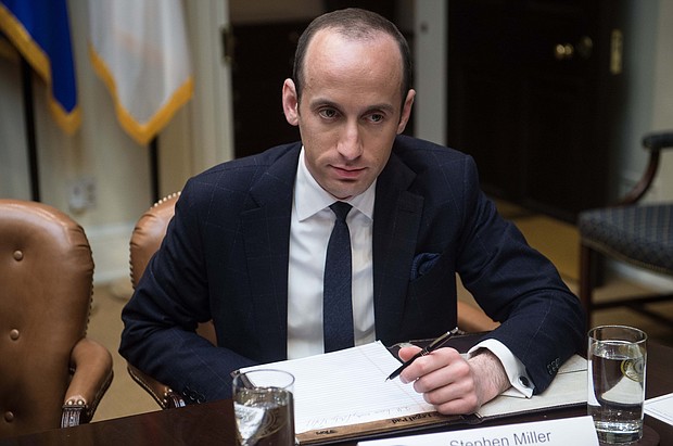 Then-White House Senior Adviser Stephen Miller, here in 2017, returned to testify to a federal grand jury in Washington on Tuesday.
Mandatory Credit:	Nicholas Kamm/AFP/Getty Images
