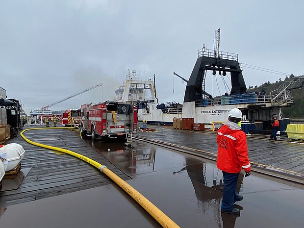 The fishing vessel Kodiak Enterprise caught fire early Saturday morning while moored in the Hylebos Waterway in Tacoma.
Mandatory Credit:	From @USCGPacificNW/Twitter