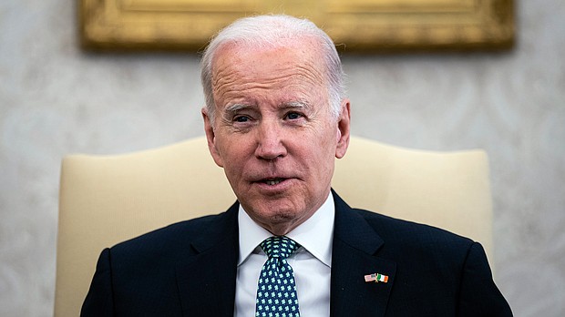 President Joe Biden holds a bilateral meeting with H.E. Leo Varadkar, Taoiseach of Ireland, in the Oval Office of the White House, in Washington, on March 17.
Mandatory Credit:	Al Drago/The New York Times/Redux