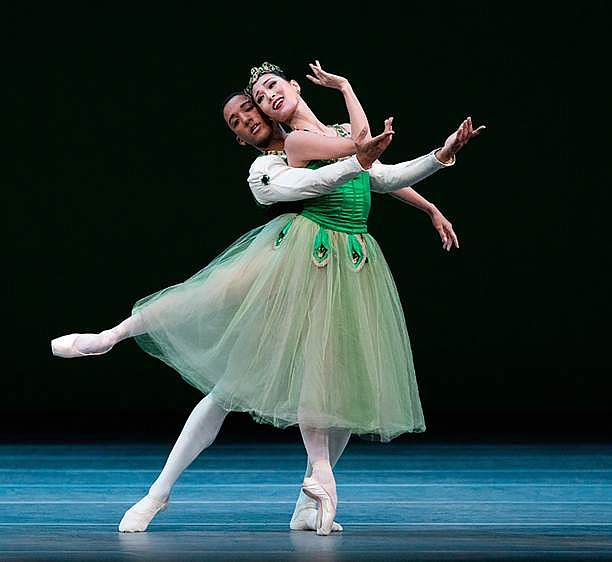 Houston Ballet Principal Soo Youn Cho and First Soloist Harper Watters in Emeralds. Choreography by George Balanchine, © The George Balanchine Trust. Photo by Lawrence Elizabeth Knox (2022). Courtesy of Houston Ballet.