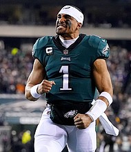 The Philadelphia Eagles and quarterback Jalen Hurts have agreed to a five-year extension of the star’s contract, the NFL team announced.
Mandatory Credit:	Mitchell Leff/Getty Images