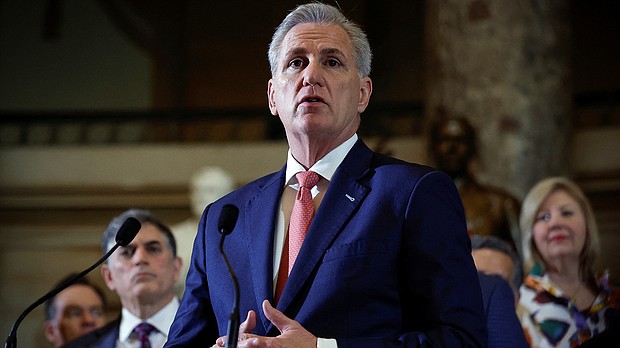 House Speaker Kevin McCarthy, here in Washington, DC, on March 10, made a plea to House Republicans during a closed-door meeting Tuesday to back his debt ceiling plan.
Mandatory Credit:	Evelyn Hockstein/Reuters/File
