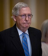 Sen. Mitch McConnell arrives for the weekly Senate Republican Leadership press conference at the US Capitol in Washington on January 31, 2023.
Mandatory Credit:	Graeme Sloan/Sipa/AP