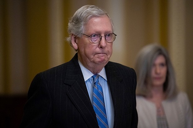 Sen. Mitch McConnell arrives for the weekly Senate Republican Leadership press conference at the US Capitol in Washington on January 31, 2023.
Mandatory Credit:	Graeme Sloan/Sipa/AP
