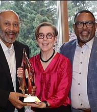Tony Hopson Sr, Governor Kate Brown and Joe McFerrin. Photo by Antonio Harris.