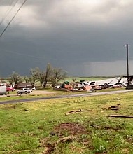 A "large and extremely dangerous" tornado has been observed over Cole, Oklahoma, on April 19, according to the National Weather Service.
Mandatory Credit:	@aidanbxyz/Twitter