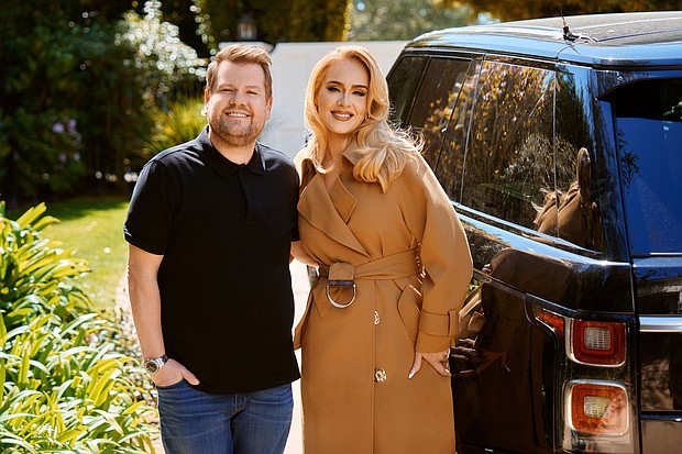 Carpool Karaoke with Adele on The Late Late Show with James Corden in 2023.
Mandatory Credit:	Terence Patrick/CBS