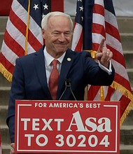 Former Arkansas Gov. Asa Hutchinson formally kicked off his presidential campaign on Wednesday with a speech in Bentonville, Arkansas.
Mandatory Credit:	POOL
