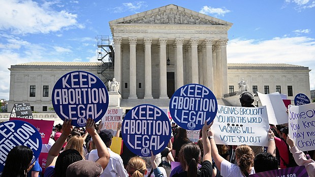 Demonstrators rally in support of abortion rights at the Supreme Court in Washington, DC, on April 15.
Mandatory Credit:	Andrew Caballero-Reynolds/AFP/Getty Images