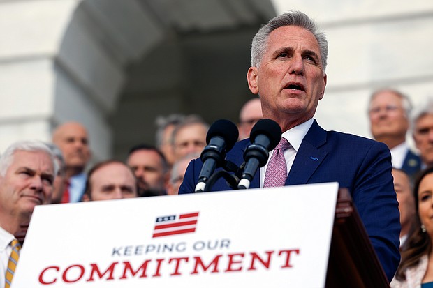 House Speaker Kevin McCarthy, here on April 17, and his top allies have changed their bill for raising the nation's borrowing limit in a bid to pass the package Wednesday.
Mandatory Credit:	Anna Moneymaker/Getty Images