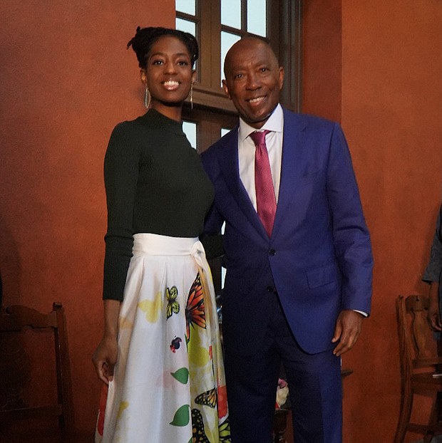 New Houston Poet Laureate, Aris Kian Brown, and Mayor Sylvester Turner