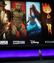 Tony Chambers, the head of theatrical distribution for Disney Entertainment, addresses the audience during the Walt Disney Studios presentation at CinemaCon 2023, the official convention of the National Association of Theatre Owners (NATO) at Caesars Palace, Wednesday, April 26, 2023, in Las Vegas. (AP Photo/Chris Pizzello)