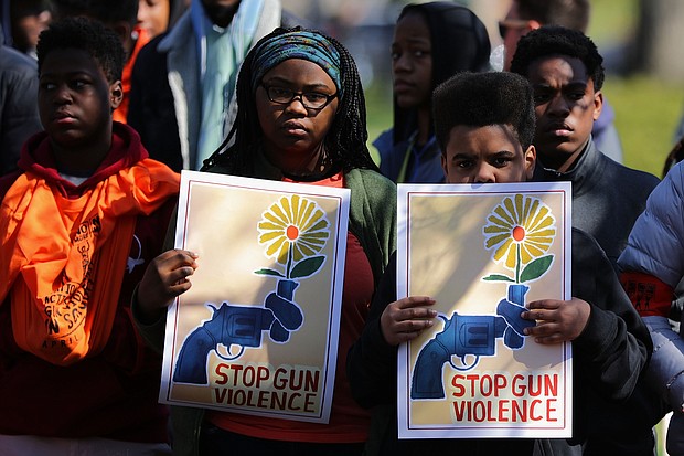 High school students from the Washington area rally in front of the White House before marching to the U.S. Capitol to call for stricter gun laws  on April 20, 2018 in Washington, DC.
Mandatory Credit:	Chip Somodevilla/Getty Images