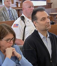 Brian Walshe, with his defense attorney Tracy Miner, appears in Norfolk County Superior Court on April 27.
Mandatory Credit:	Pool/WFXT