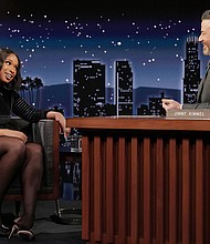 Jennifer Hudson and Jimmy Kimmel appear on "Jimmy Kimmel Live!" on March 20.
Mandatory Credit:	Randy Holmes/ABC/Getty Images