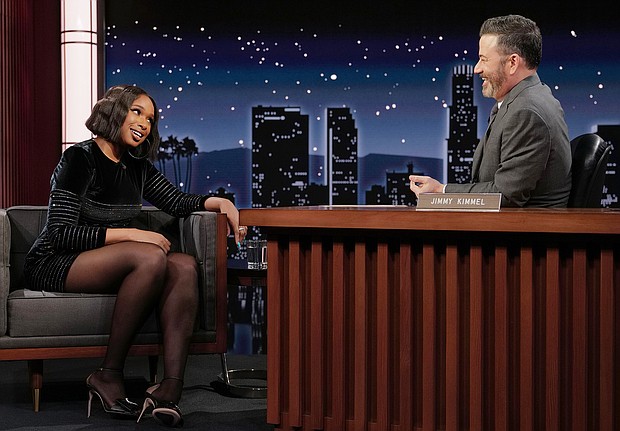 Jennifer Hudson and Jimmy Kimmel appear on "Jimmy Kimmel Live!" on March 20.
Mandatory Credit:	Randy Holmes/ABC/Getty Images