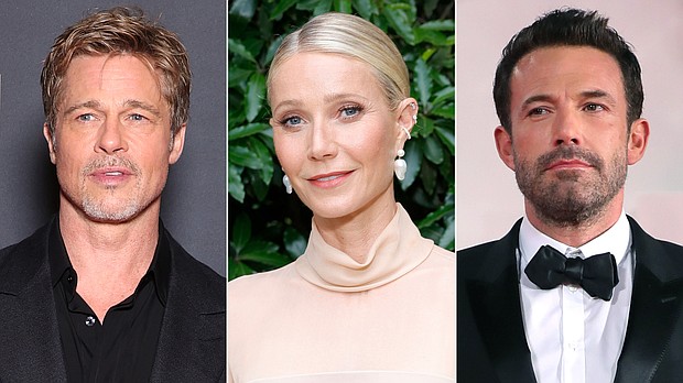 Gwyneth Paltrow, center, reflects on her past relationships with Brad Pitt, left, and Ben Affleck.
Mandatory Credit:	Getty Images