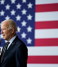 President Joe Biden speaks about his economic agenda in Accokeek, Maryland, on April 19. The United Auto Workers is holding off on endorsing Biden's reelection bid.
Mandatory Credit:	Patrick Semansky/AP