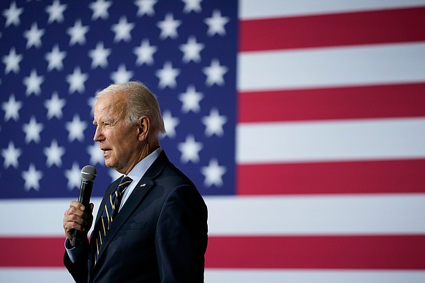 President Joe Biden speaks about his economic agenda in Accokeek, Maryland, on April 19. The United Auto Workers is holding off on endorsing Biden's reelection bid.
Mandatory Credit:	Patrick Semansky/AP