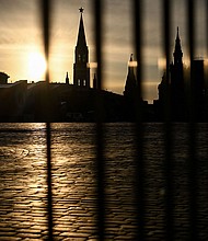 Moscow alleged on May 3 Ukraine flew two drones toward the Kremlin overnight in what it claims was an attempt to kill President Vladimir Putin. One of the Kremlin towers is seen through a fence on Red Square in central Moscow.
Mandatory Credit:	Kirill Kudryavtsev/AFP/Getty Images