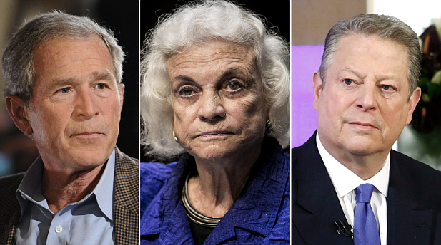 Seen here are George W. Bush, Sandra Day O'Connor, and Al Gore. O'Connor provided the early framework that steered the outcome in the dispute over the 2000 presidential election, Supreme Court documents released on May 2 show.
Mandatory Credit:	Getty Images