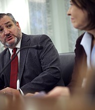 Ranking member Sen. Ted Cruz (R-TX) (2nd R) speaks during a hearing before Senate Commerce, Science and Transportation Committee at Russell Senate Office Building on Capitol Hill February 9, 2023 in Washington, DC.
Mandatory Credit:	Alex Wong/Getty Images