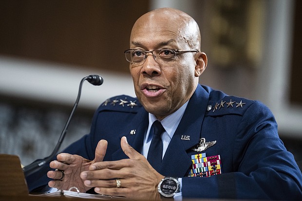 President Joe Biden is expected to name Gen. Charles Q. Brown Jr., the chief of the Air Force, as his choice for the next top US general, according to a source familiar with the matter.
Mandatory Credit:	Tom Williams/CQ Roll Call/AP