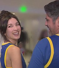 Caption:	Kelley and Andrew Greenstein tied the knot at San Francisco City Hall right before the Golden State Warriors playoff game against the Los Angeles Lakers.
Mandatory Credit:	KPIX
