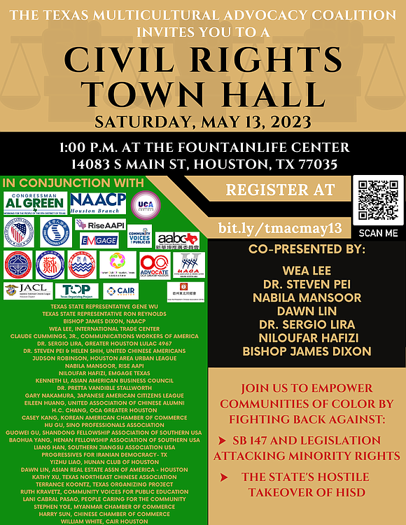 The Texas Multicultural Advocacy Coalition, with the support of Congressman Al Green, is organizing a Civil Rights Town Hall on …