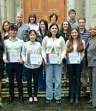 City of Houston Mayor’s Office of Education Director Olivera Jankovska (front left) and Human Resources Department Director Jane Cheeks (front right) with Public Service Recognition Week High School Essay Contest winners Brandon Kusaj (Porter High School, Honorable Mention), Sophia Dai (Carnegie Vanguard High School, Honorable Mention), Hannah Goodwin, (Bellaire High School, First Place), and Cayla Gottesman (Carnegie Vanguard High School, Third Place).