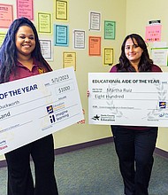 Harris County Department of Education Teacher of the Year LaToya Duckworth, left, and Educational Aide of the year Martha Ruiz, right, at ABS East, May 1, 2023.