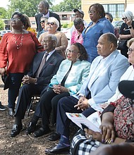 Also in attendance for the ceremony and unveiling was his mother, Thomasina Binga, seated center, along with close friends of Mrs. Binga and her son.