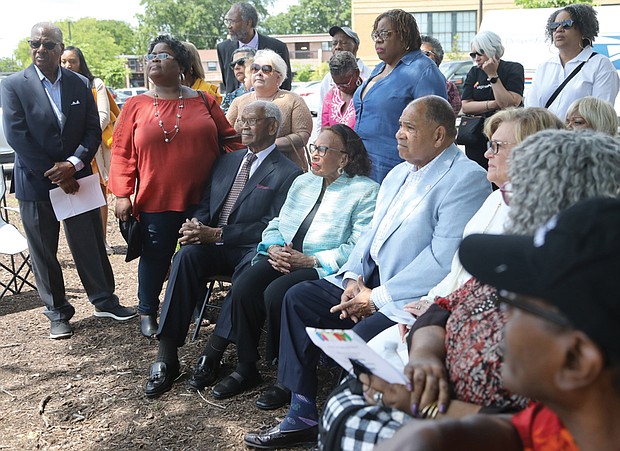 Also in attendance for the ceremony and unveiling was his mother, Thomasina Binga, seated center, along with close friends of Mrs. Binga and her son.