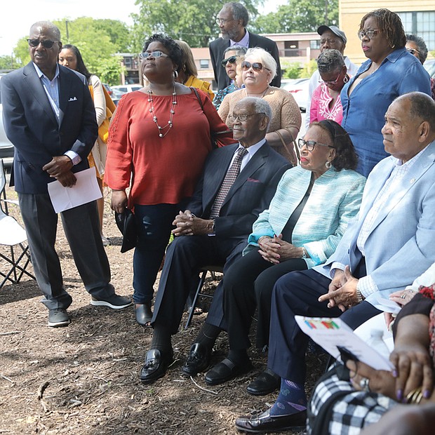 Also in attendance for the ceremony and unveiling was his mother, Thomasina Binga, seated center, along with close friends of Mrs. Binga and her son.