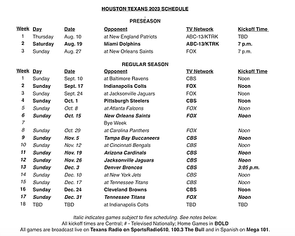 texans schedule regular season