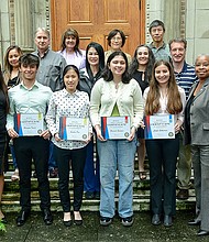 City of Houston Mayor’s Office of Education Director Olivera Jankovska (front left) and Human Resources Department Director Jane Cheeks (front right) with Public Service Recognition Week High School Essay Contest winners Brandon Kusaj (Porter High School, Honorable Mention), Sophia Dai (Carnegie Vanguard High School, Honorable Mention), Hannah Goodwin, (Bellaire High School, First Place), and Cayla Gottesman (Carnegie Vanguard High School, Third Place).