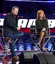 (From left) Blake Shelton and Reba McEntire on 'The Voice.'
Mandatory Credit:	Tyler Golden/NBC/Getty Images