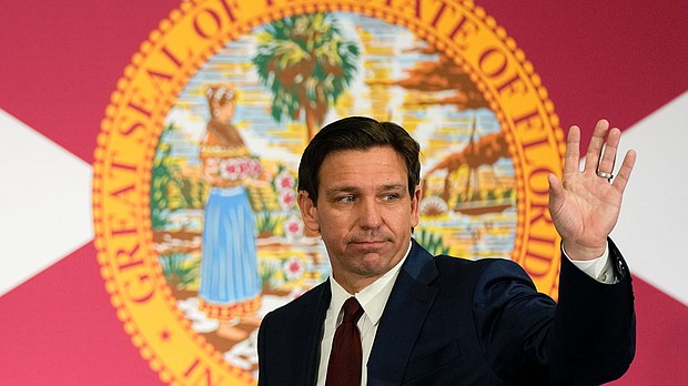 Florida Gov. Ron DeSantis, here on May 9, signed on Monday legislation to defund diversity, equity and inclusion programs at all state universities.
Mandatory Credit:	Rebecca Blackwell/AP/FILE