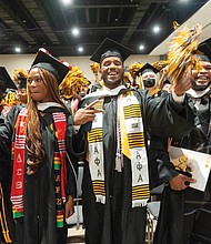 These VCU students could barely contain their excitement during commencement ceremonies on May 13 at the Greater Richmond Convention Center. VCU honored approximately 4,700 spring graduates.