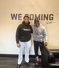 Among the transfers Coach Deion Sanders has recruited to Colorado are Deeve Harris, with Coach Sanders in photo, and Chazz Wallace, both former Old Dominion University Monarchs.