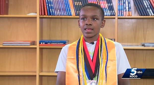 Four diplomas. Dozens of certifications and awards. And now, 13-year-old Elijah Muhammad's family says he's the youngest African American to graduate college with a degree in computer science and cybersecurity.
Mandatory Credit:	KOCO