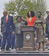 Sculptor Sonja Henderson created the Mamie Till-Mobley and Emmett Till Memorial for Argo High School in Summit, Ill. PHOTO PROVIDED BY SONJA HENDERSON.
