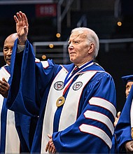 President Joe Biden participates in a Howard University graduation ceremony at the Capital One Arena in Washington, DC, on May 13, 2023