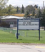 A middle school gym teacher at Macdonald Middle School in East Lansing has been placed on paid administrative leave while the district investigates his alleged use of a racial slur.
Mandatory Credit:	WSYM